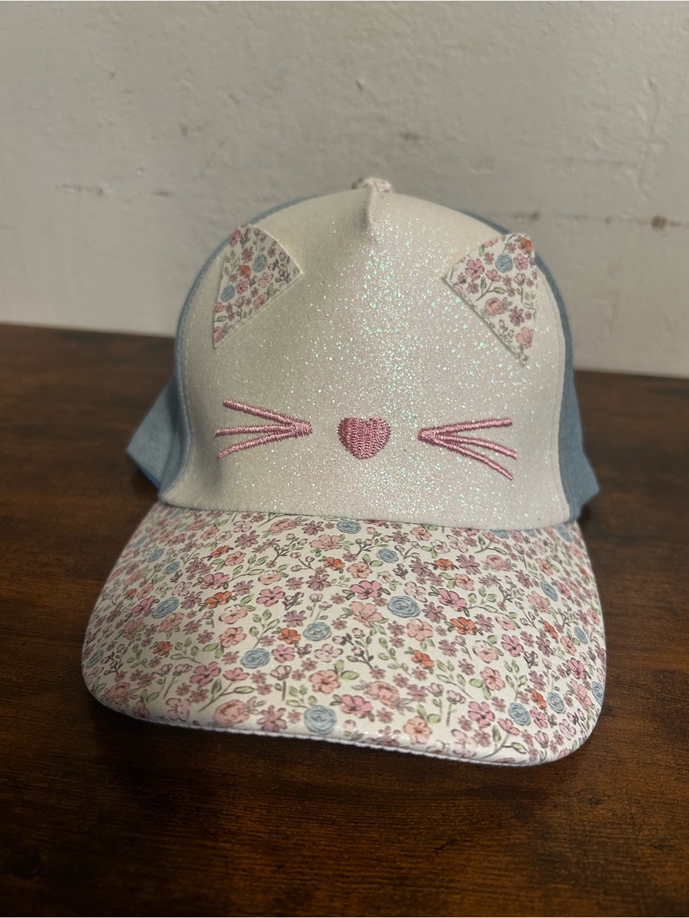 Capelli of New York Kids Glitter Cat Hat - White, Pink, Blue Floral